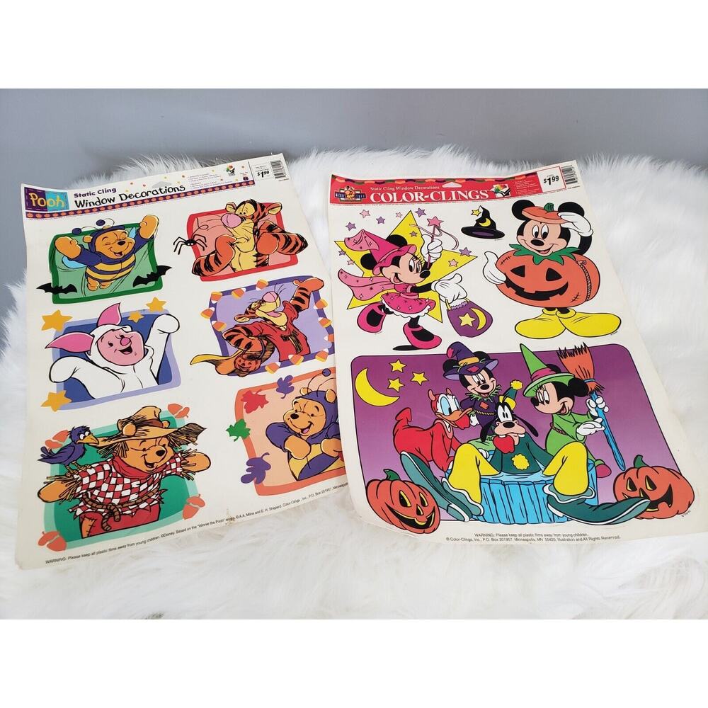 Lot 2 Mickey and Winnie Pooh Static‎ Window Cling Halloween Piglet Tigger Goofy